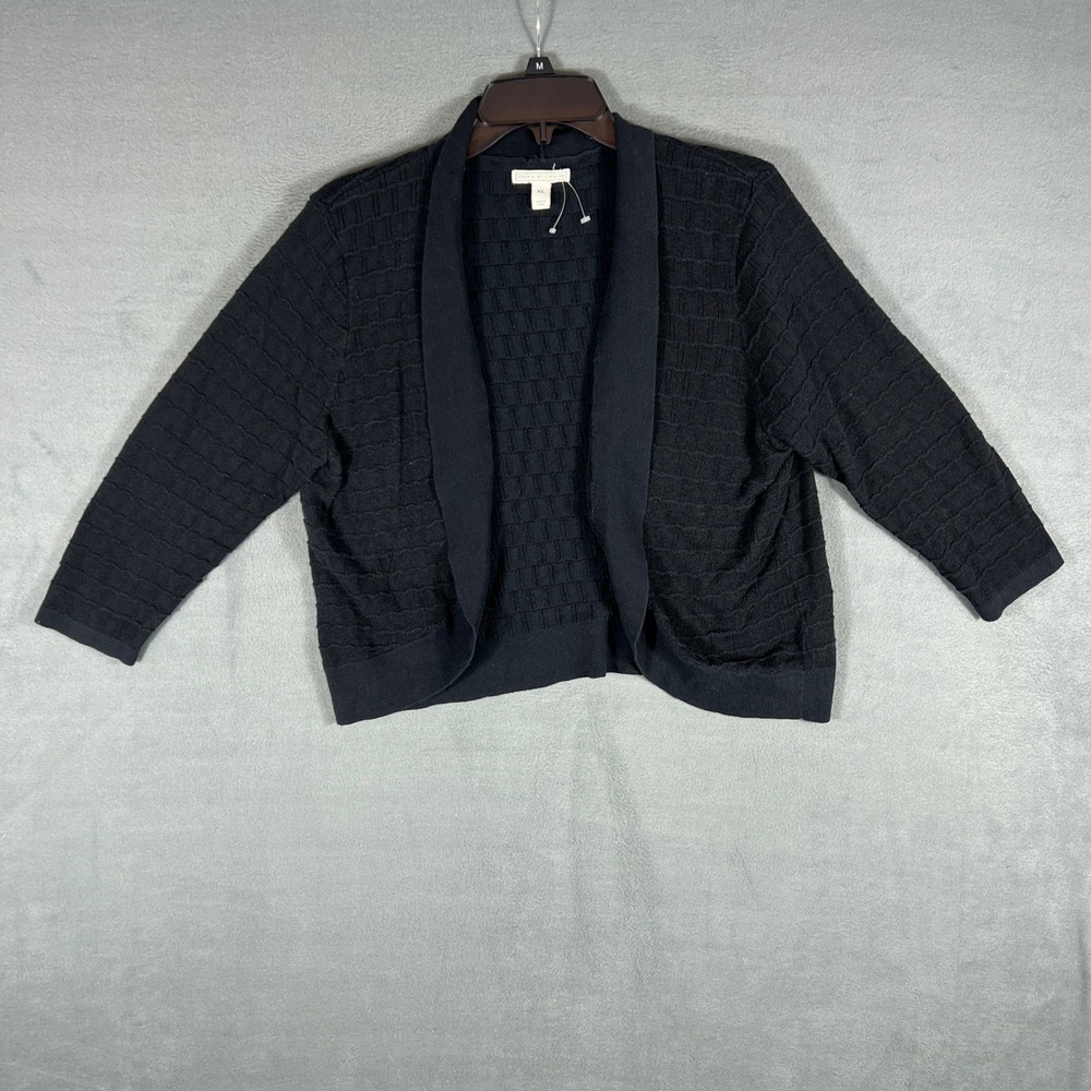 Dana Buchman Womens Cardigan XL Black Textured Open Front Shrug 3/4 Sleeve